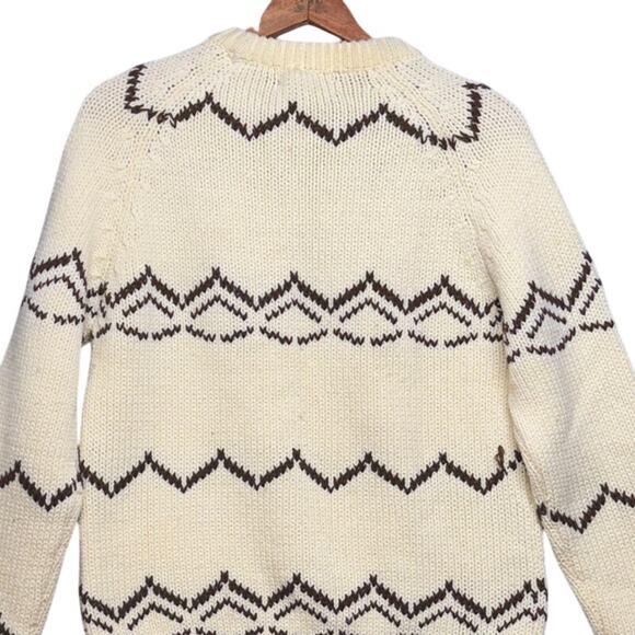 Golden Warrior Vintage Acrylic Zig Zag Fair Isle Cream Brown Sweater Men Medium - Picture 4 of 7